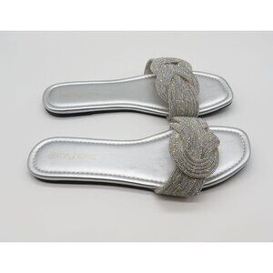 City Chic Women's Silver Flat Slides With Braided Sparkle Strap Size 11 NEW